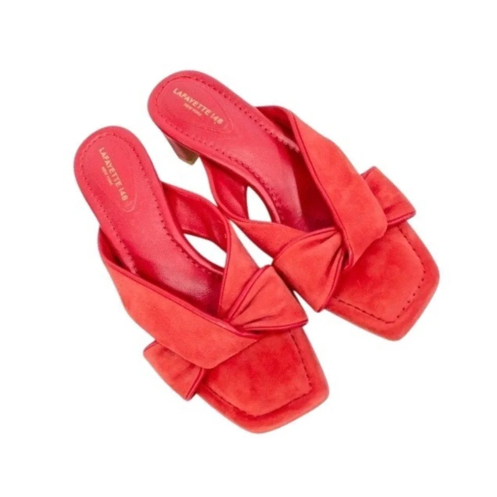 Lafayette 148 NY Red Suede Sandals Size 37.5 / 7.5 US- Made in Spain